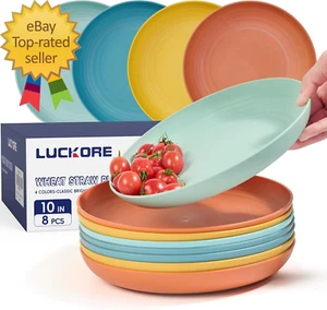 10 Inch Deep Dinner Plates Set of 8 Wheat Straw Plates, Unbreakable Dinner Dishe - Picture 1 of 7