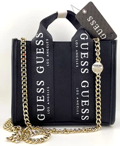 GUESS LOGO MINI TOTE & CROSSBODY SHOULDER BAG HANDBAG Black • AUTHENTIC New BNWT - Picture 1 of 21