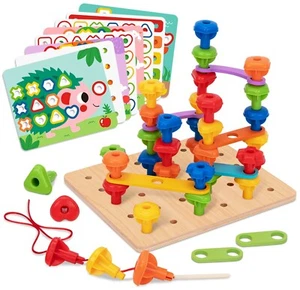 TOOKYLAND Peg Board Stacking Toy - 53pcs - Colour and Shape Matching - 3 Years+ - Photo 1 sur 9