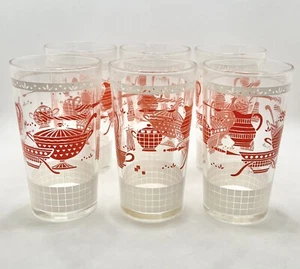 Vintage Libbey Hostess Kitchen Pink & White Glasses - set of 6 - Picture 1 of 2