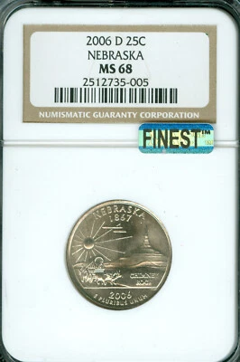2006 D NEBRASKA QUARTER NGC MS68 MAC FINEST BUSINESS STRIKE & SPOTLESS . - Image 1 of 2