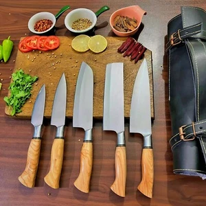 Kochmesser Set mit Tasche Edelstahl Profi Holzgriff nach Maß MS6 - Bild 1 von 6