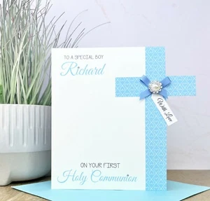 Tarjeta personalizada hecha a mano bautizo bautismo primera comunión niño sobrino hijo - Imagen 1 de 2