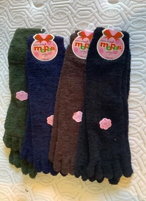 Four New MOPAS Women Fashion Toe Socks,  , Size 9-11 Black, Brown, Green, Blue - Image 1 of 2