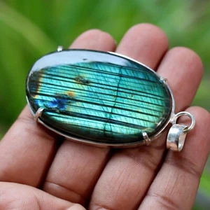 Labradorite pendant,925 sterling silver, Deep blue labradorite pendant Size-2.8 - Picture 1 of 14