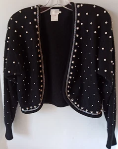 Cárdigan Abierto De Lana de Cordero Negro De Colección Apart Moda Perlas M - Imagen 1 de 7