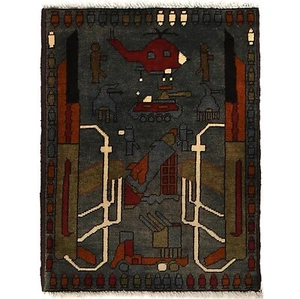 Helicopter M416 Tank War Design Afghan War Handmade Rug Grey 2'X2'7 Ft G24158 - Picture 1 of 6