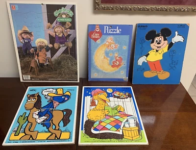 Lot of 5 Vintage 1980s 80s Tray Puzzle Sesame Street Cabbage Patch Mickey Mouse - Image 1 of 4