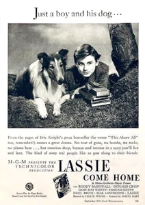 LASSIE COME HOME (MGM) — PROTAGONIZADA POR RODDY McDOWALL — ANUNCIO IMPRESO ORIGINAL DE PELÍCULA DE 1943 - Imagen 1 de 1