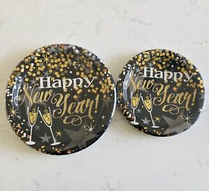 Happy New Year Paper Plates New Year’s Eve Party Supplies Glittery Black & Gold