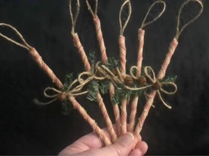 DLCC~FAUX Prim pep-o-mint sticks set of 6 ornaments country Christmas farmhouse - Picture 1 of 4