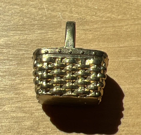 Longaberger Vintage Miniature Gold Tone Handled Basket Figurine Pendant Charm Cover