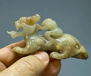 Antique Chinese Ming dynasty carved nephrite jade of Huren riding mythical beast - Picture 1 of 6