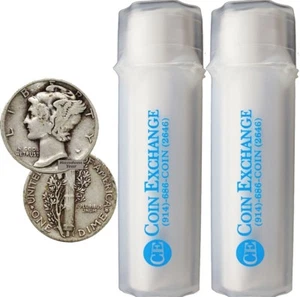 FULL DATES 2 Rolls of 50 ea $10 Face Value 90% Silver Mercury Dimes - Picture 1 of 3