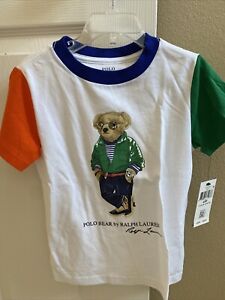 NWT Ralph Lauren Boys Multi-colored  Bear Cotton  T-Shirt  Sz.  6