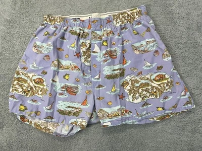 J Crew Boxer Shorts Mens Large Map Print Nautical Island Boats Summer Swim Trunk - Image 1 of 4