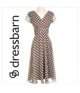 DressBarn Women’s Dress Size 10 Polka Dot Brown & White Retro, Old Money Style - Picture 1 of 13