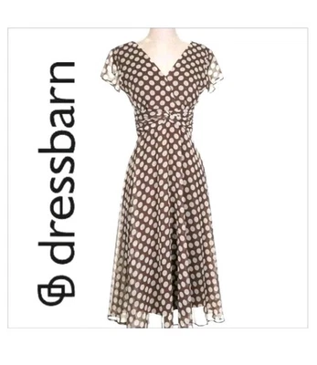 DressBarn Women’s Dress Size 10 Polka Dot Brown & White Retro, Old Money Style - Image 1 of 4