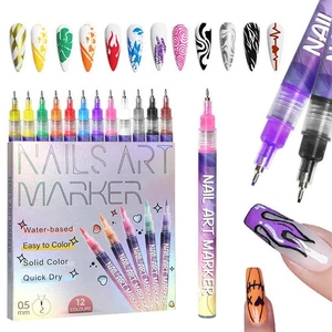 12pcs Nail Art Graffiti Pen Waterproof Drawing Set Gold Black Line Painting Pen❃ - Picture 1 of 12