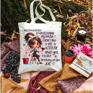 Canvas-Tasche, ich habe mich gerade gefeuert/farbige Griffe/personalisieren/12x14"/(Beuteltasche7) - Bild 1 von 1