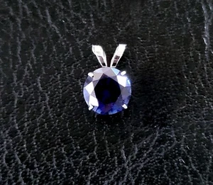 🔵NEW REAL SOLID 10K WHITE GOLD 6mm ROUND LAB BLUE SAPPHIRE PENDANT - Picture 1 of 7