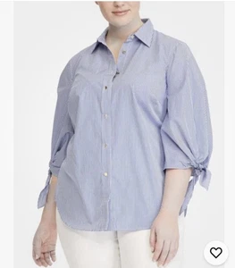 Lauren Ralph Lauren blaues Hemd große Nadelstreifen Bindeärmel Button Down Bluse - Bild 1 von 9