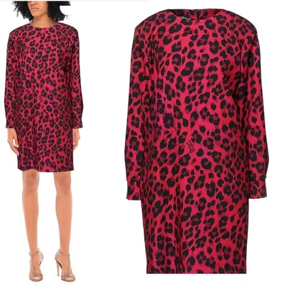 VESTIDO BOUTIQUE MOSCHINO ESTAMPA DE LEOPARDO ROSA FÚCSIA MANGA LONGA IT 40 EUA 6 - Imagem 1 de 4