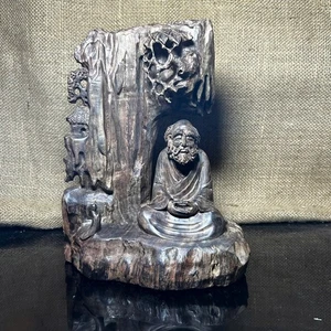 One-of-a-Kind Driftwood Incense Burner | Bodhidharma Statue, Asian Feng Shui - Picture 1 of 12