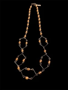 COLLAR GARGANTILLA MUJER FIRMADO 1928 CUENTAS CADENA NEGRA 8" LARGO - Imagen 1 de 2