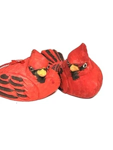 2 VINTAGE WOODEN RED AND BLACK CARDINAL BIRD CHRISTMAS ORNAMENTS - Picture 1 of 5