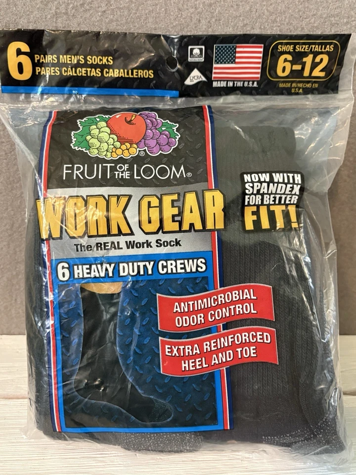 Fruit of The Loom Men's 6 Pack Heavy Duty Reinforced Cushion Full Black Size