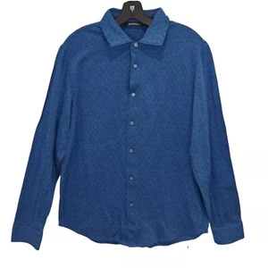 Bugatchi Mens Button Down Shirt Large L Navy Blue Long Sleeve Cotton Blend Dots - Picture 1 of 12
