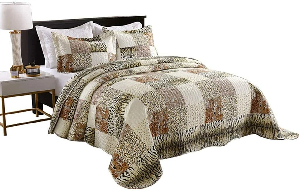 3 Piece Quilted Bedspread Leopard Print Quilt Quilt Set Bedding,Leopard Queen - Image 1 of 1