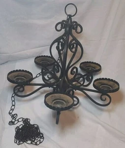 Antique Victorian Cast Iron 26" Chandelier & Chain Hanging 5 Arm Parts & Repair - Picture 1 of 23