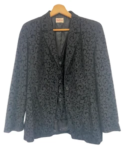Vintage Betty Barclay Black Floral Blazer and Matching Waistcoat - UK 12 - Picture 1 of 7