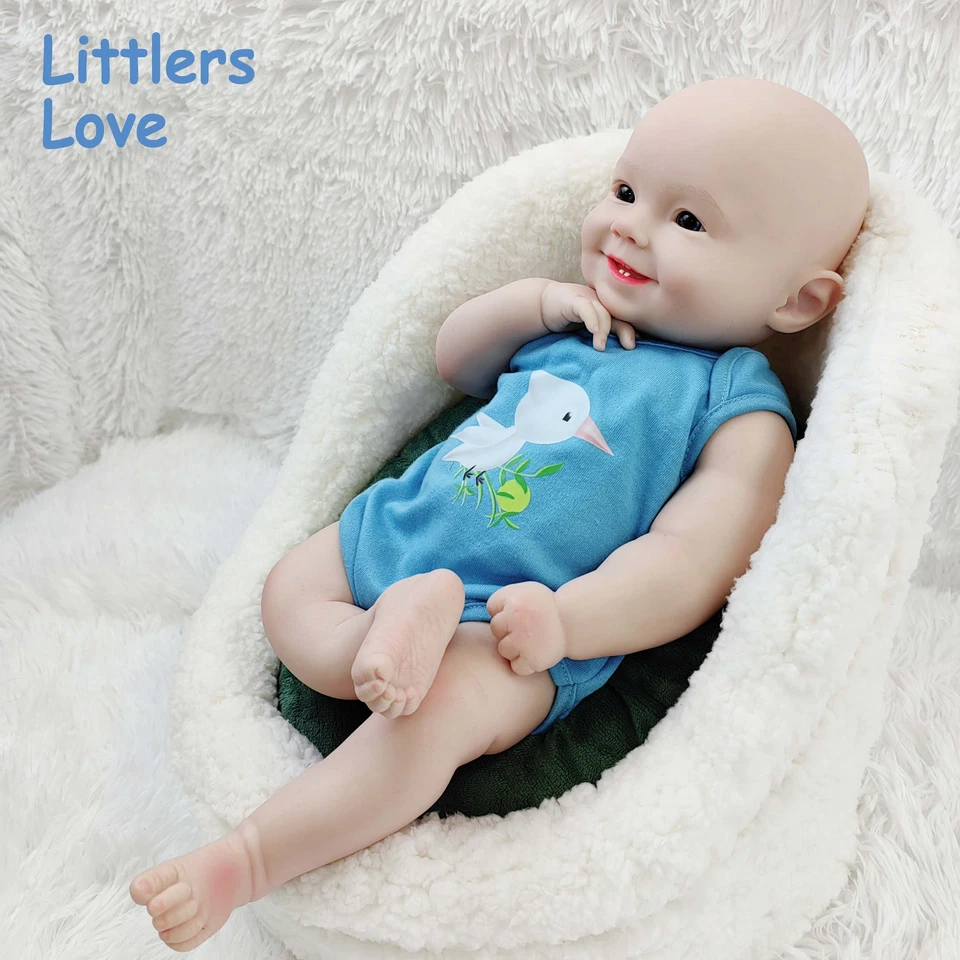 LITTLERS LOVE 18'' Full Silicone Reborn Baby Boy Blue Eyes Smile Soft Silicone Newborn Doll