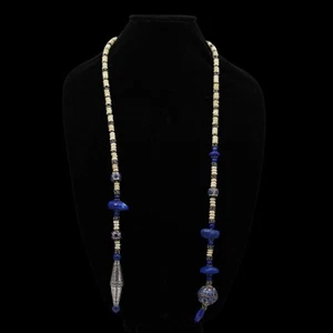 Beautiful Sterling Silver & Lapis Beaded Lariat Necklace Vintage - Picture 1 of 12