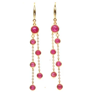 Heated Pink Ruby Long-Earrings Silver 925 Sterling 18K Gold Plated - Picture 1 of 5