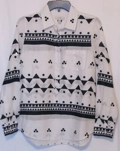 NWT J CREW White & Navy Blue Geo Print Linen Popover Shirt Top Sz 2 - Picture 1 of 3