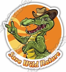 Save Wild Nature Crocodile Cowboy Hat Gift Car Bumper Vinyl Sticker Decal 4"X5" - Picture 1 of 1