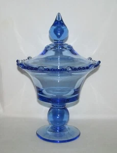 Paden City Glass VERMILLION Azure Blue Footed Candy Dish with Lid - Picture 1 of 2