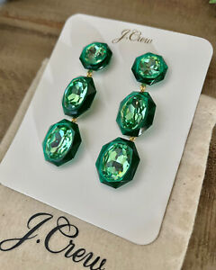 J Crew Green Crystal faceted Triple Drop Jewel Box jewelbox Earrings NWT NEW