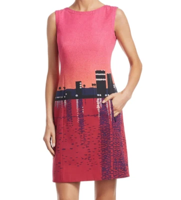 Vestido Akris Punto Sunset City Print Línea A Algodón Rosa Rojo Skyline Funda 8 Foto 1 de 4