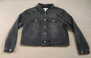 Crave Fame Almost Famous Denim Jean Jacket L Black Studs Distressed Grunge Skate - Picture 1 of 12