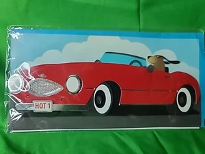 3-D Red Convertible With Dog Wearing Sunglasses Greeting Card Blank Inside - Picture 1 of 3