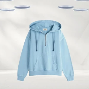 Ex Hush Women’s Long Sleeve Half Zip Cotton Hoodie in Blue (Defect) - Picture 1 of 3