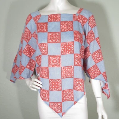 Vintage Coastal Cowgirl Shirt Hippie Top Bandana Handkerchief Womens Blouse - Image 1 of 4