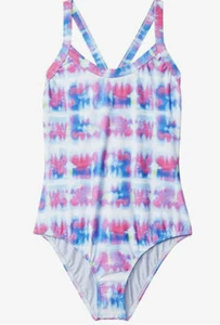 Splendid Party Palm One Piece Swimsuit Girl's sz 12 Pink Blue White Print - Picture 1 of 2