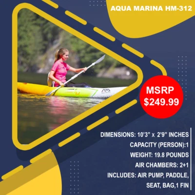 Aqua Marina HM-312 1 Person Inflatable PVC Kayak, BRAND NEW SEALED!!
