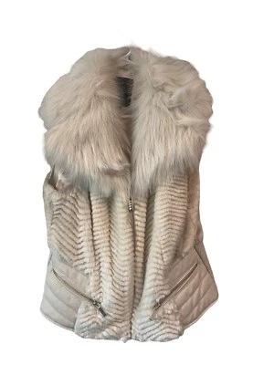 Chaleco para mujer GUESS Gabby blanco imitación piel cuello ancho cremallera completa chaqueta talla M Foto 1 de 4